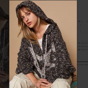 POL 💚 316 POL Super Soft Zip Up Star Cardigan Sweater with Hood BR58